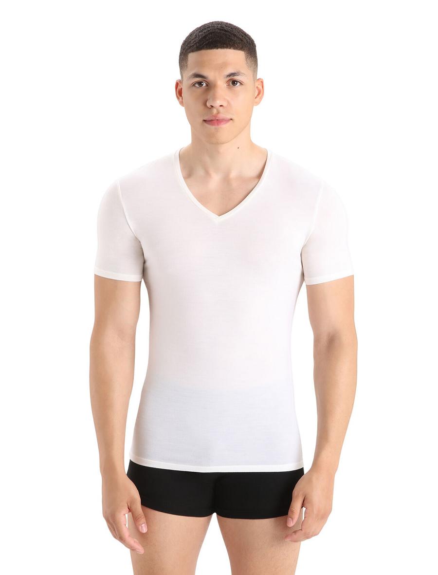 Bielizny Icebreaker Merino Anatomica Krótkie Sleeve V Neck T-Shirt Męskie Białe | PL 1653QMAZ